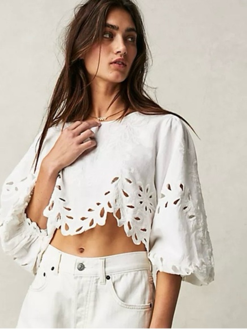 Free people Oleander cropped white eyelet blouse Size XS